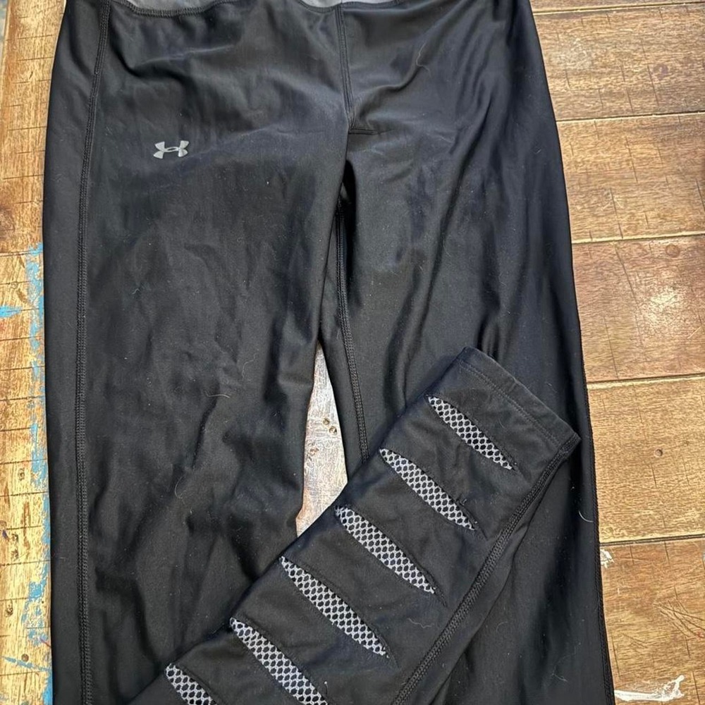 Under Armour ColdGear Black Mesh Ladder Detail Fitted Leggings Womens Small